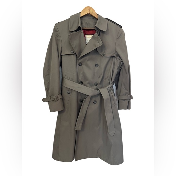 London Fog Men's Belted Trench Coat Gray Size 38 SHORT Vintage Removable Lining - Picture 1 of 12